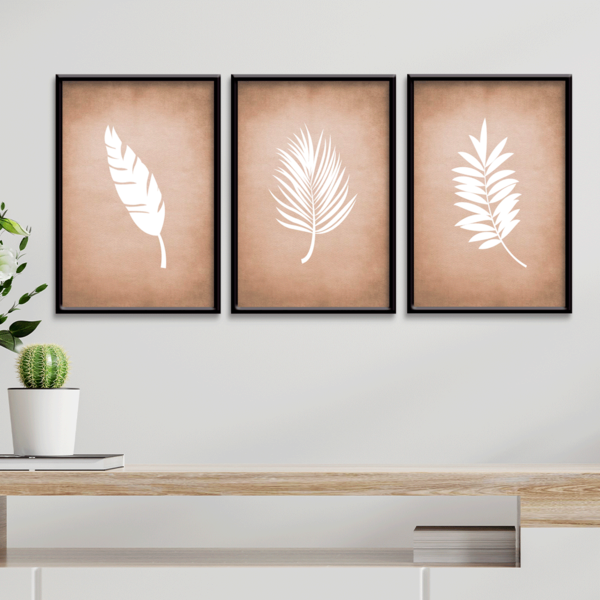 Kit 3 Plaquinhas Decorativa Adesivada Folhas