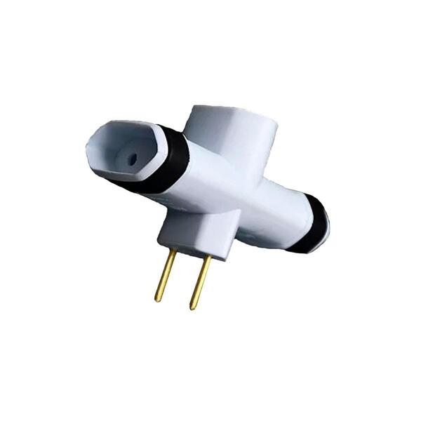 Kit 3 Plugue Elétrico Macho 3 Saídas Fêmeas (tee) Nbr Branco