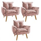 Kit 3 Poltrona Decorativa Opala Plus Suede  Rose