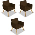 Kit 3 Poltrona Para Sala Decorativa Escritorio Nina Marrom