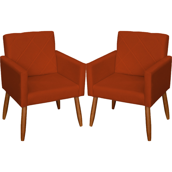 Kit 3 Poltronas Beatriz Suede Amarelo Pé Palito 30cm Castanho