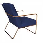 Kit 3 Poltronas Cadeira Malta Aramado Bronze Suede Marinho