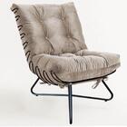 Kit 3 Poltronas Costela Ferro Industrial Suede Bege