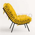 Kit 3 Poltronas Costela Industrial Ferro Preto Suede Amarelo