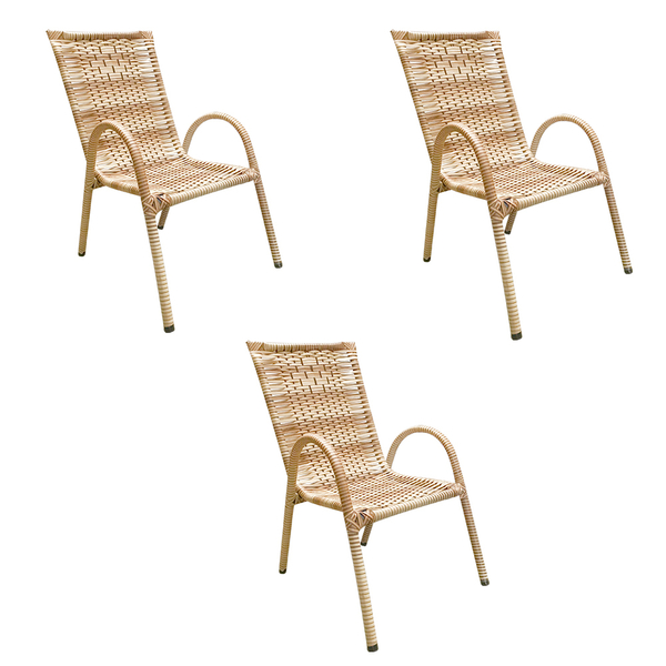 Kit 3 Poltronas De Junco Para Varanda Capuccino
