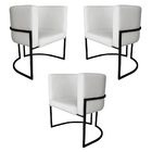 Kit 3 Poltronas Decorativa Luana Base Preta Pu Branco - Monta