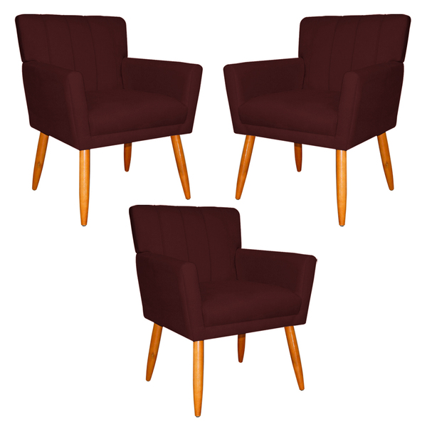 Kit 3 Poltronas Decorativa Para Sala De Estar Cecília Suede B