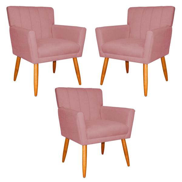 Kit 3 Poltronas Decorativa Para Sala De Estar Cecília Suede R