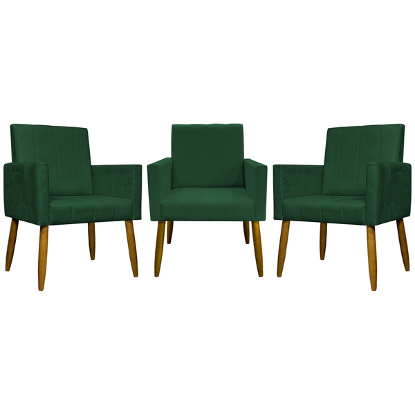 Kit 3 Poltronas Decorativa Para Sala Recepção Consultório Esc