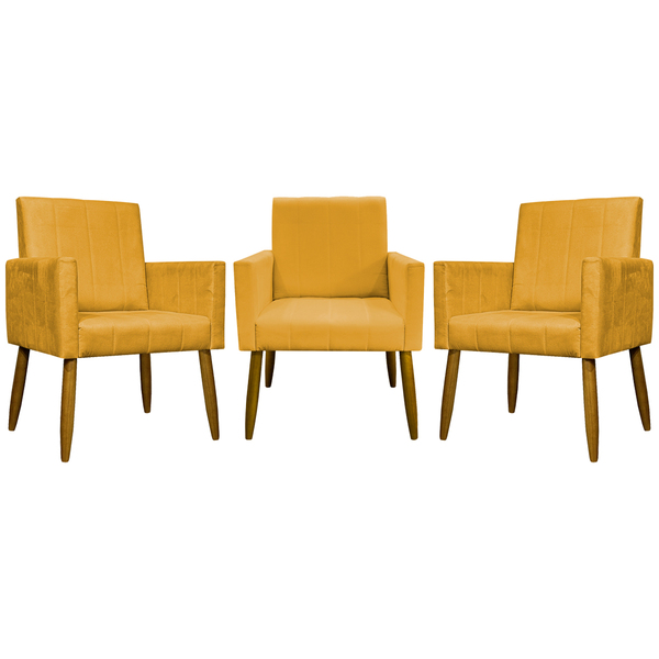 Kit 3 Poltronas Decorativa Para Sala Recepção Consultório Esc