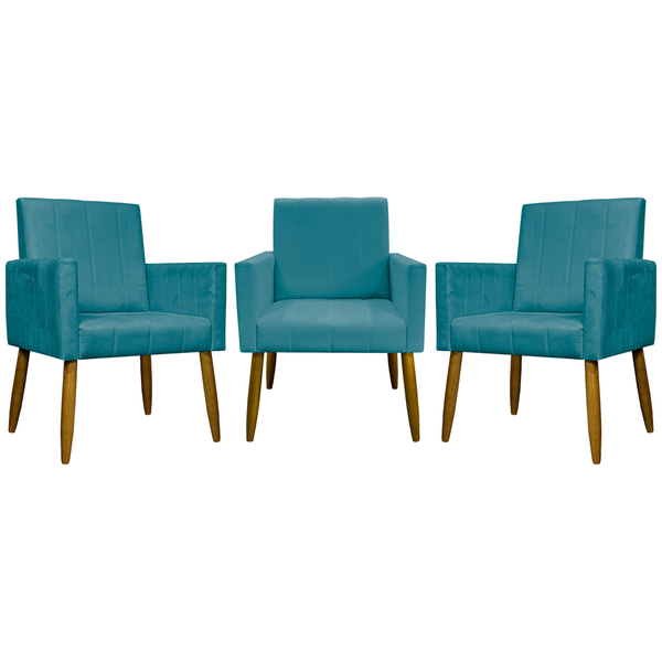 Kit 3 Poltronas Decorativa Para Sala Recepção Consultório Esc