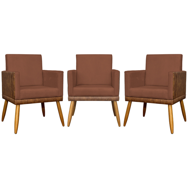 Kit 3 Poltronas Decorativa Para Sala Recepção Escritório Cons