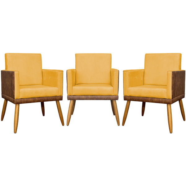 Kit 3 Poltronas Decorativa Para Sala Recepção Escritório Cons