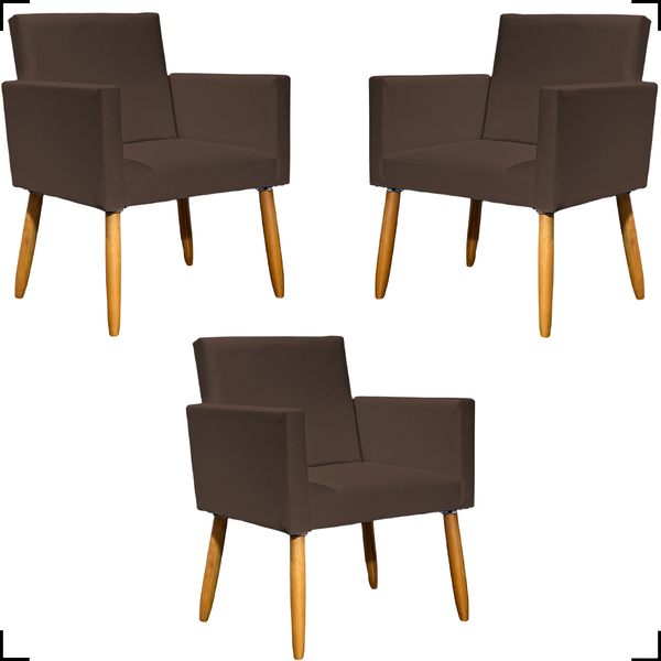 Kit 3 Poltronas Decorativa Para Sala Recepção Escritório Nina