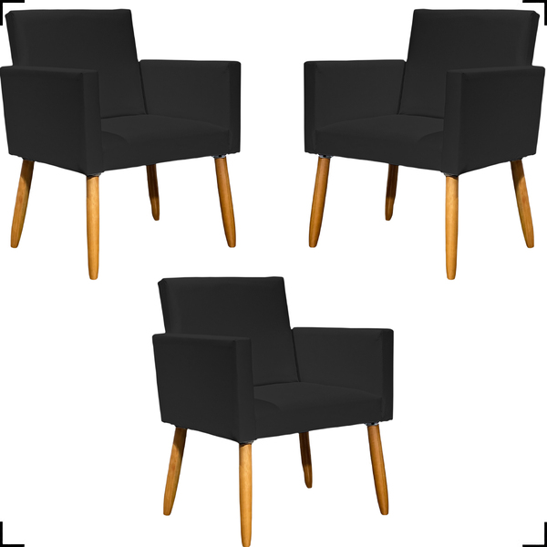 Kit 3 Poltronas Decorativa Para Sala Recepção Escritório Nina