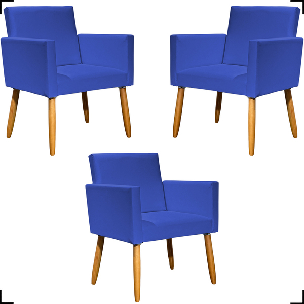 Kit 3 Poltronas Decorativa Para Sala Recepção Escritório Nina