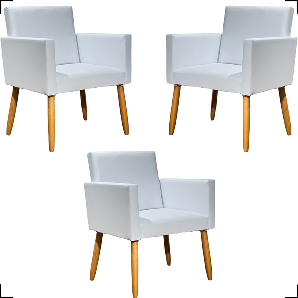 Kit 3 Poltronas Decorativa Para Sala Recepção Escritório Nina