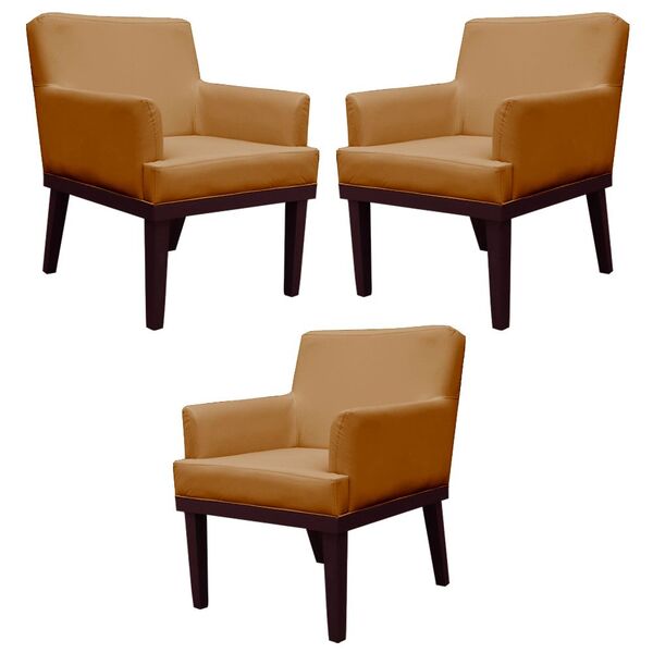 Kit 3 Poltronas Decorativa Sala De Estar Alyssa Pés Madeira C