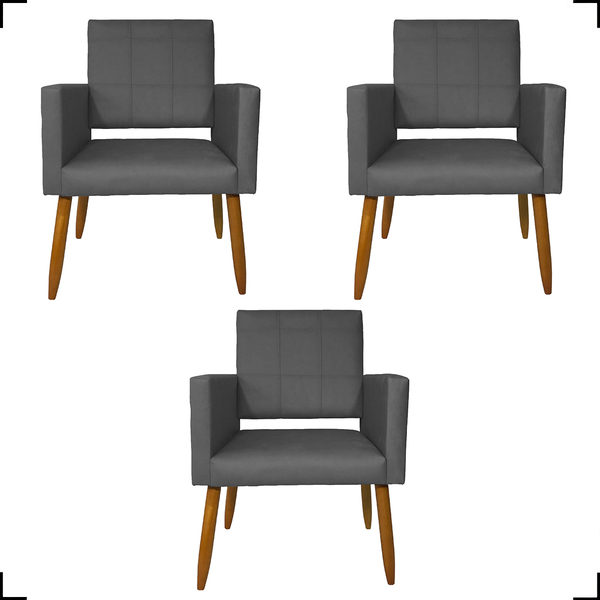 Kit 3 Poltronas Decorativas Confortáveis Para Sala Isa Suede