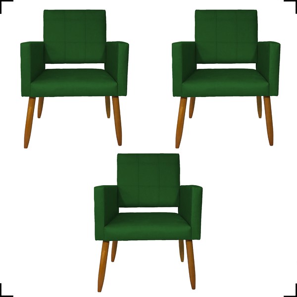 Kit 3 Poltronas Decorativas Confortáveis Para Sala Isa Suede