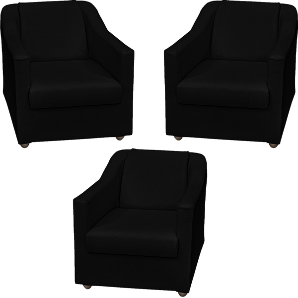 Kit 3 Poltronas Decorativas Para Sala Mila Corino Preto Pé De