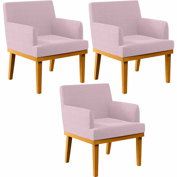 Kit 3 Poltronas Decorativas Sala De Estar E Recepção Base Mel