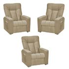 Kit 3 Poltronas Mx-5 Para Sala De Cinema Sued Bege