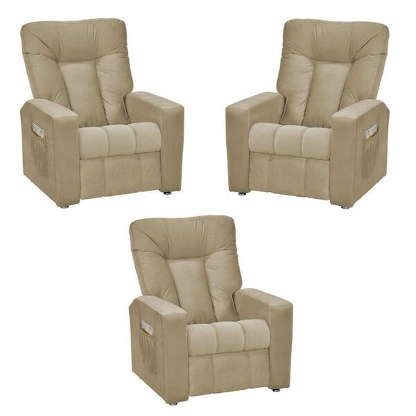 Kit 3 Poltronas Mx-5 Para Sala De Cinema Sued Bege
