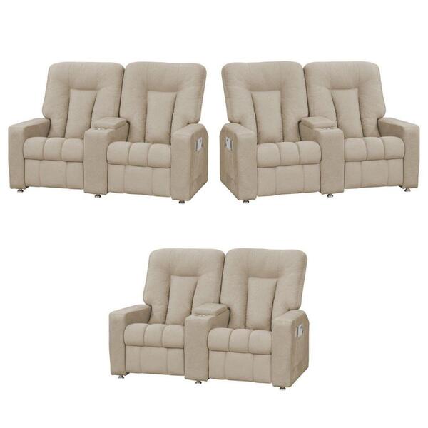 Kit 3 Poltronas Para Sala De Cinema Sued Amassado Bege