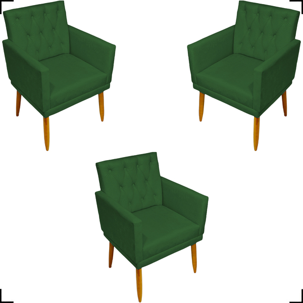 Kit 3 Poltronas Para Sala Recepção Consultório Nina Com Base