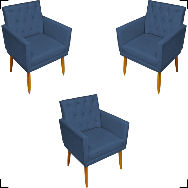 Kit 3 Poltronas Para Sala Recepção Consultório Nina Com Base