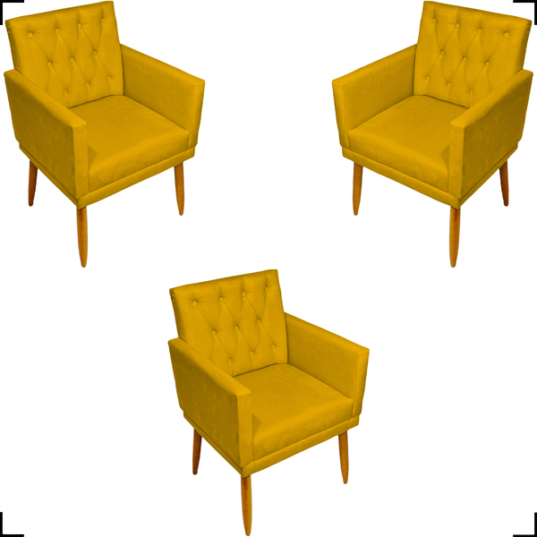 Kit 3 Poltronas Para Sala Recepção Consultório Nina Com Base