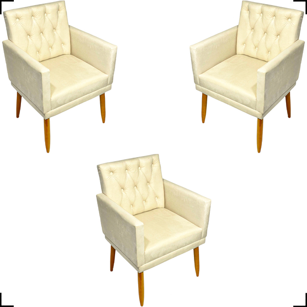 Kit 3 Poltronas Para Sala Recepção Consultório Nina Com Base