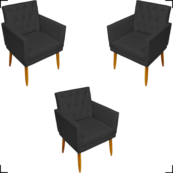 Kit 3 Poltronas Para Sala Recepção Consultório Nina Com Base