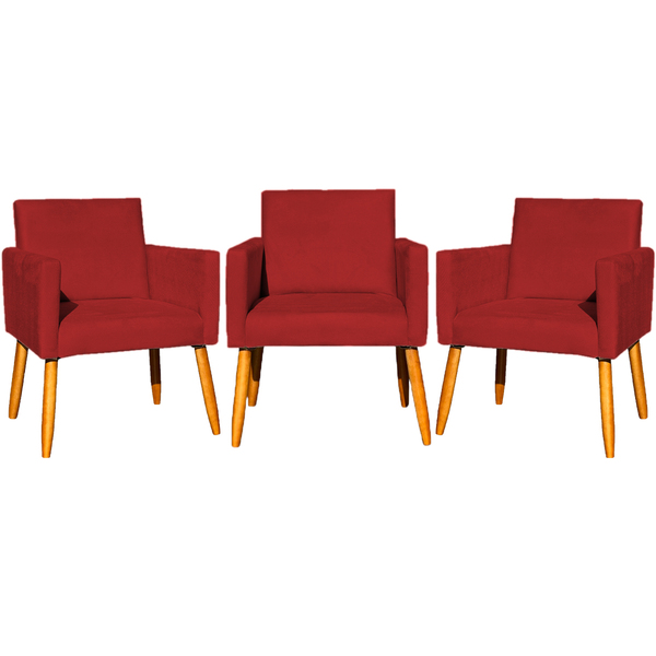 Kit 3 Poltronas Para Sala Recepção Consultório Nina Suede Bor