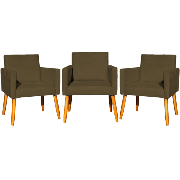 Kit 3 Poltronas Para Sala Recepção Consultório Nina Suede Mar