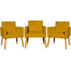 Kit 3 Poltronas Para Sala Recepção Consultório Nina Suede Mos