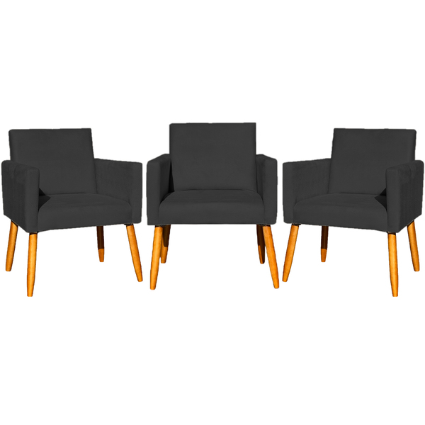 Kit 3 Poltronas Para Sala Recepção Consultório Nina Suede Pre