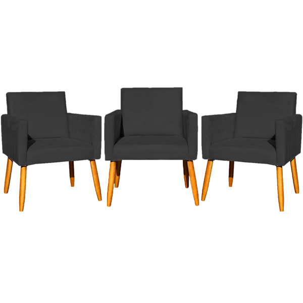 Kit 3 Poltronas Para Sala Recepção Consultório Nina Suede Pre
