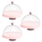 Kit 3 Porta Bolos Tortas 25cm Rosa Com Cúpula E Pé Café Hotel