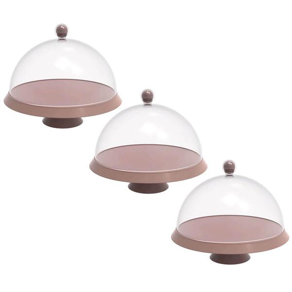 Kit 3 Porta Bolos Tortas Doces 25cm Bubble Com Cúpula E Pé Cr