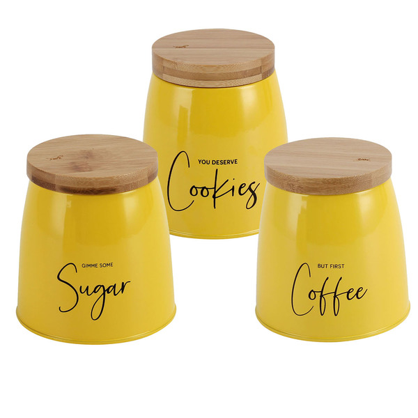 Kit 3 Porta Condimentos Coffee Sugar Cookies Branco/amarelo A