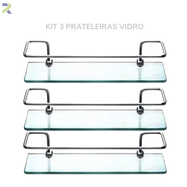 Kit 3 Porta Shampoo Reto Para Banheiro Com Vidro 6mm Incolor