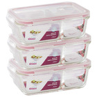 Kit 3 Potes Conjunto Marmita de Vidro Com Divisória Mantiment