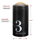 Kit 3 Potes De Metal Metalla Números Minimalista Preto Fosco