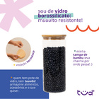Kit 3 Potes De Vidro 1,6l Tampa De Bambu Herméticos Redondos
