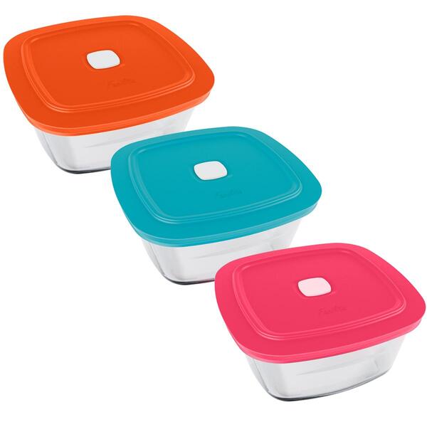 Kit 3 Potes De Vidro 2l Marinex Facilita Tigelas Quadradas Co