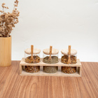 Kit 3 Potes De Vidro 300ml Com Tampa, Colher E Suporte De Bam