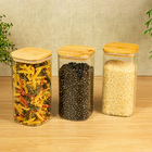 Kit 3 Potes De Vidro Tampa Bambu Quadrado Flat 1400ml Natural
