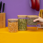 Kit 3 Potes De Vidro Tampa De Bambu Herméticos Quadrados - Tü